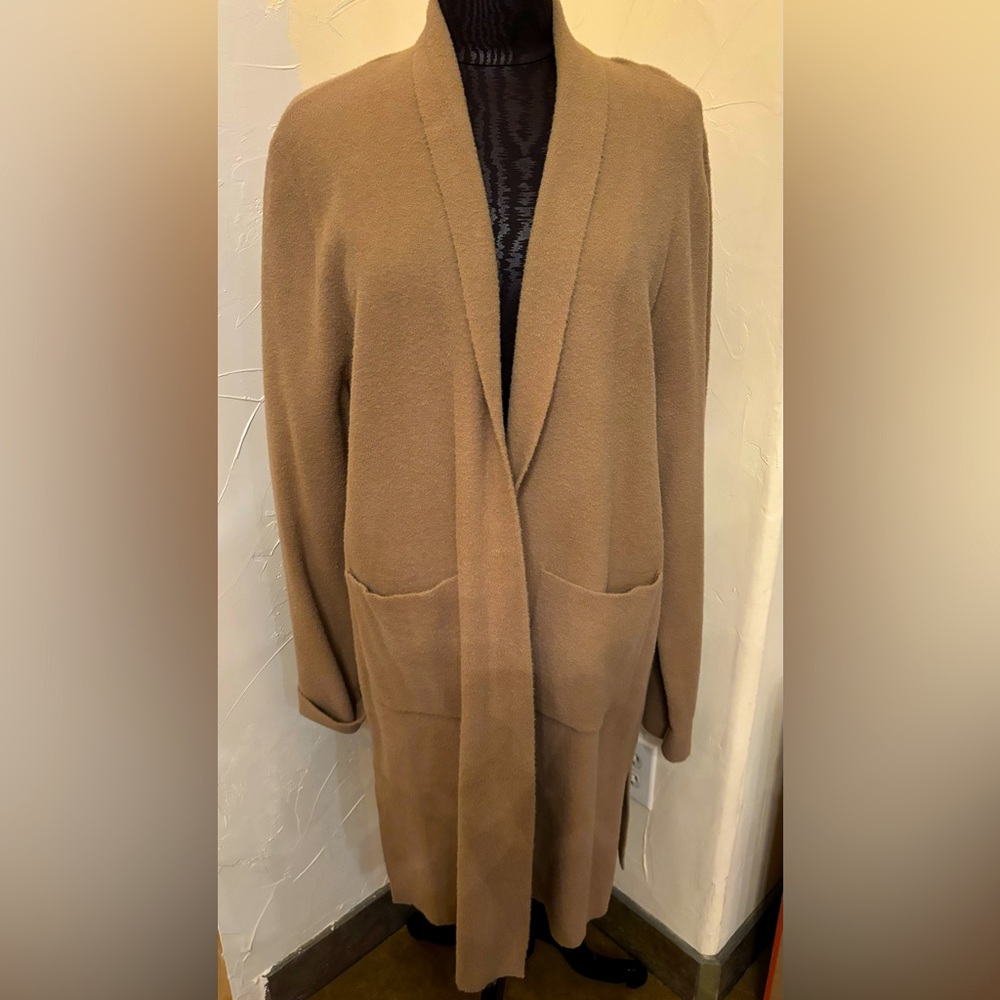Women’s Open-Front Long Cardigan Sweater in Camel